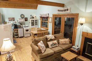 TV, fireplace, DVD player, video library