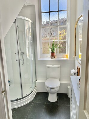 Douche, serviettes fournies, papier toilette