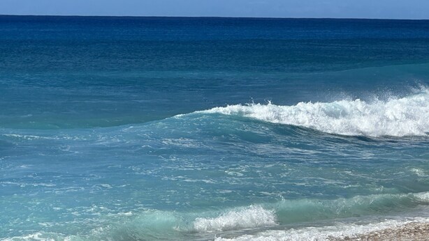 On peut voir l’océan clairement, avec les vagues qui se rapprochent du rivage.