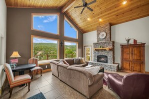 Een smart-tv, een open haard, een dvd-speler en een filmbibliotheek