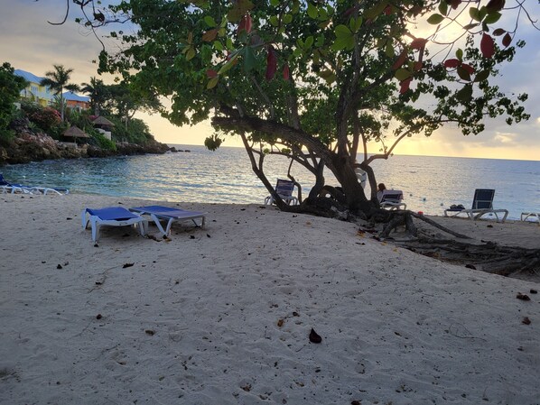 على الشاطئ، كراسي للتشمس، مناشف للشاطئ