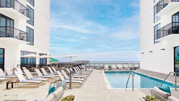 Outdoor pool, open 8:00 AM to 8:00 PM, pool umbrellas, sun loungers