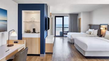 Studio Suite, 2 Queen Beds, Balcony, Oceanfront | Pillowtop beds, in-room safe, desk, laptop workspace