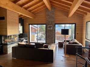 TV, fireplace, DVD player, books