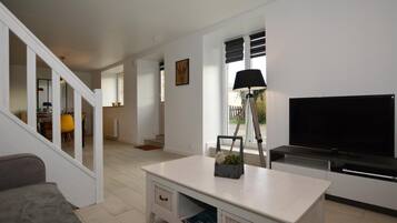 Télévision, lecteur de DVD, livres