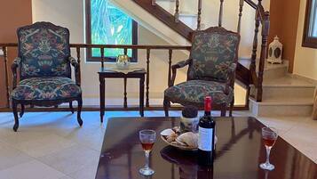 Deluxe Villa | Living area | Fireplace