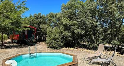 Roulotte with air conditioning and private pool in Tourtour