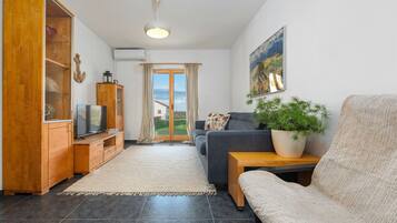 TV, fireplace