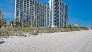 A high-rise hotel with multiple balconies, located adjacent to a sandy beach. - 🌊Newly Renovated Oceanfront | Awesome Amenities | Caribbean Resort 803🌊 (Myrtle Beach)