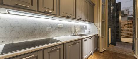 Premium Apartment | Private kitchen | Fridge, microwave, oven, stovetop