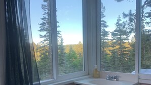 A bathroom with a window, a sink, and a cabinet. - Unique Property in the Southern Utah Mountains near Duck Creek Village  (Duck Creek Village)