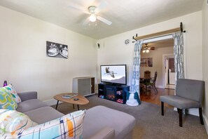 TV, fireplace, video games