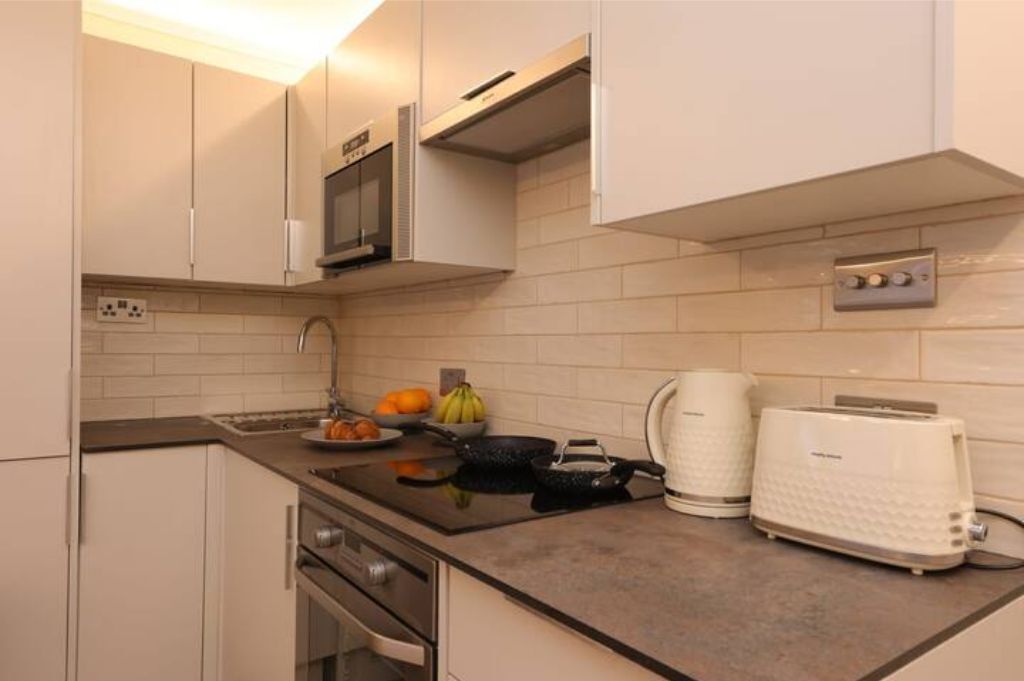 Fridge, microwave, oven, electric kettle