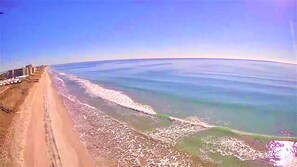 On the beach, sun loungers