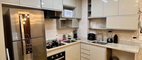 Apartment | Private kitchen | Full-size fridge, microwave, stovetop, toaster