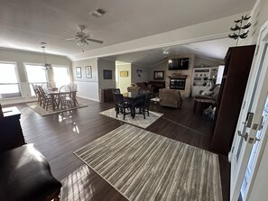 Smart TV, fireplace, table football, ping pong