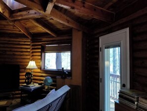 Fernseher, Kamin, DVD-Player, Bücher