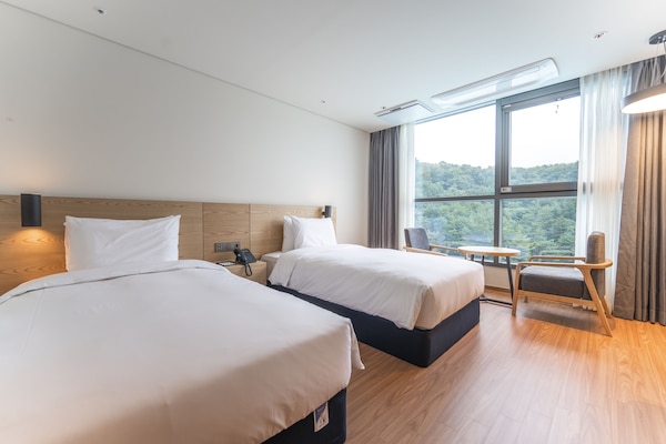 Quarto duplo, 2 camas de solteiro | Escrivaninha, espaço de trabalho para notebook, Wi-Fi de cortesia