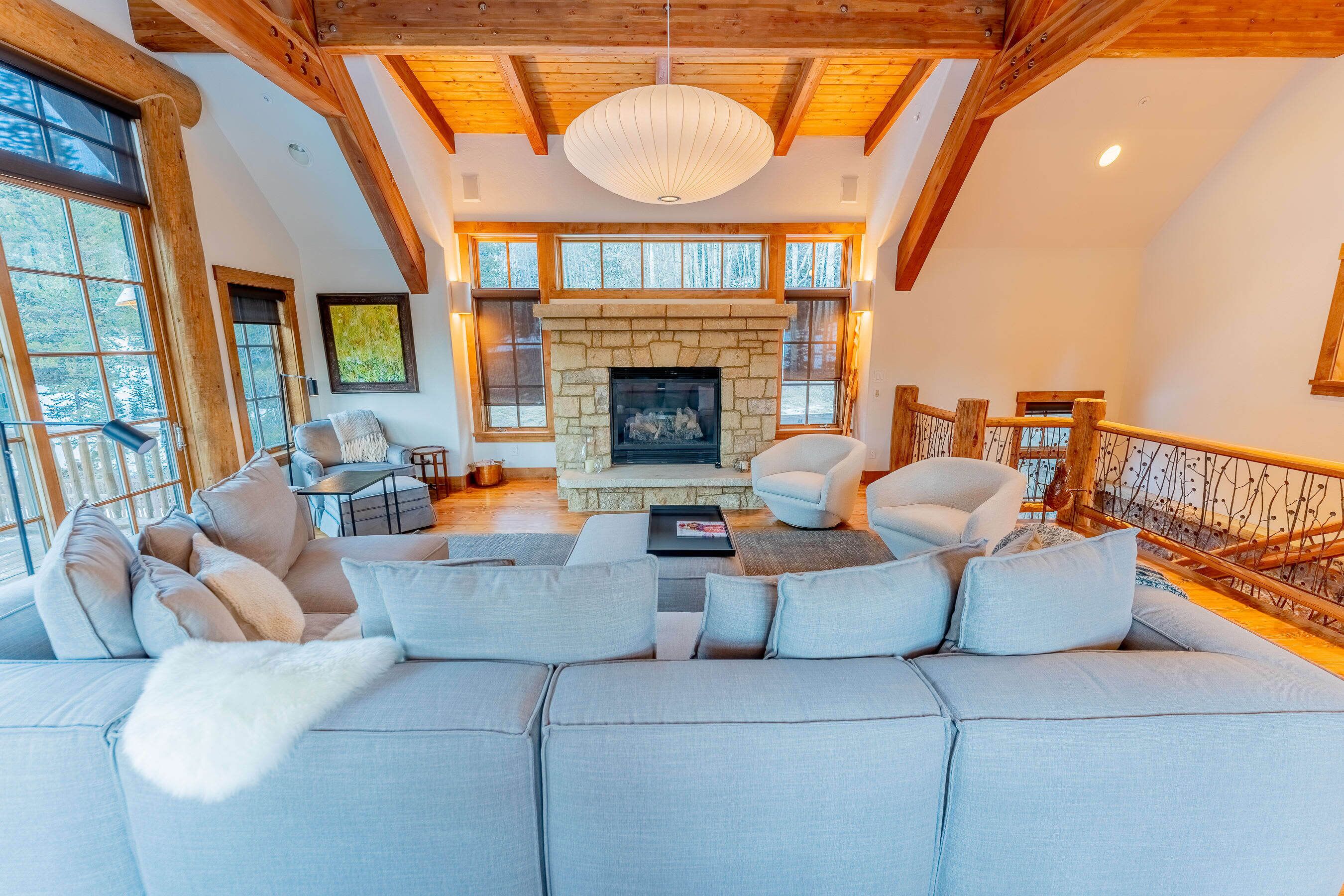 TV, fireplace, video games, foosball