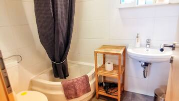 Dusche, Haartrockner, Seife, Toilettenpapier