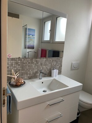 Ducha, secador de pelo, toallas y jabón