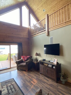 TV, fireplace, DVD player, books