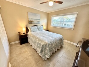 1 bedroom, memory foam beds, desk, iron/ironing board