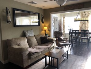 Smart TV, fireplace, DVD player, music library