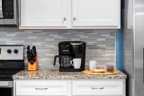Fridge, microwave, oven, dishwasher