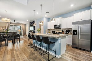 Fridge, microwave, oven, dishwasher