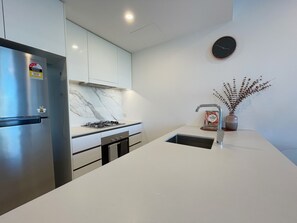 Fridge, microwave, oven, dishwasher