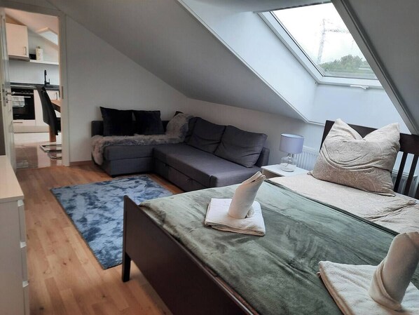 2 bedrooms, iron/ironing board, travel crib, WiFi