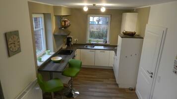 Frigorífico, microondas, horno y placa de cocina