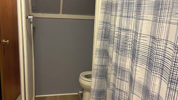 Shower, towels, toilet paper