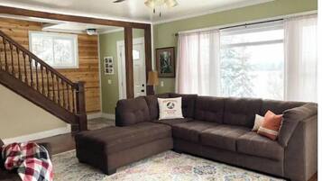 Smart TV, chimenea, reproductor de DVD y libros