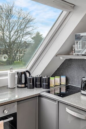 Fridge, microwave, oven, stovetop - The Sandyford Suite (Newcastle upon Tyne)