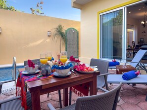 Outdoor dining - Newly built 1 bdrm, luxury apartment. Quiet and yet close to everything. (Puerto Morelos)