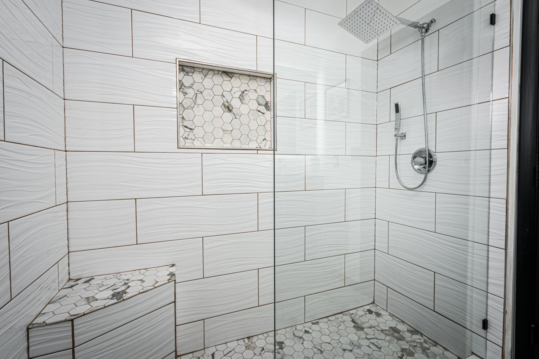 Shower, hair dryer, towels, toilet paper