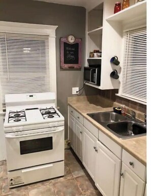 Fridge, microwave, coffee/tea maker, toaster