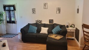 Come, sit, and relax. Super comfy L couch and a smart TV with internet. 