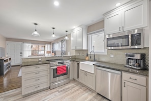 Fridge, microwave, oven, dishwasher