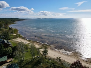On the beach, sun-loungers, beach towels