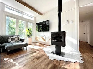 Una Smart TV, una chimenea