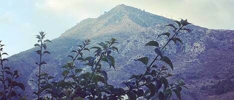A mountain with a clear sky.
