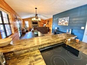 Fridge, microwave, oven, stovetop - Safe Haven - Cozy Cabin w/hot tub & mountain views, minutes from Dollywood! (Pigeon Forge)