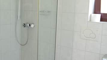 Shower, towels, soap, shampoo