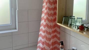 Hair dryer, towels, soap