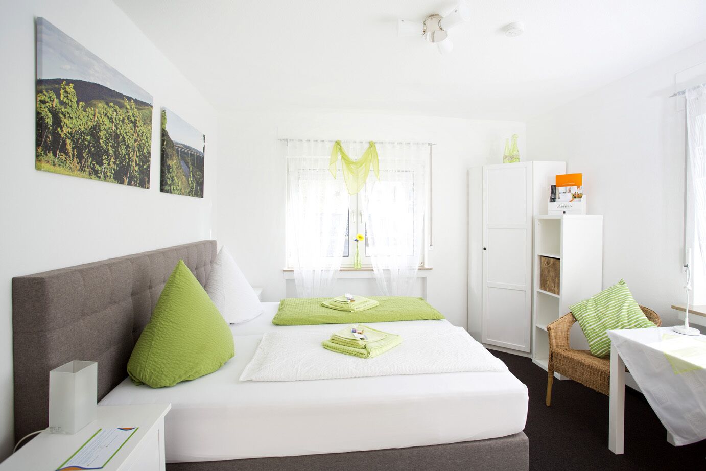 Memory-foam beds, desk, laptop workspace, iron/ironing board