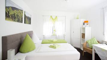 Memory-foam beds, desk, laptop workspace, iron/ironing board