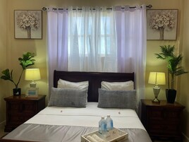 Blackout drapes, iron/ironing board, free WiFi